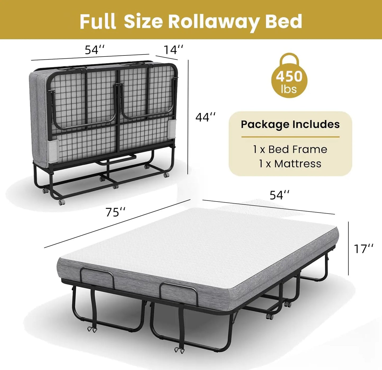 Folding Bed With Mattress For Guests Space Saving Rollaway