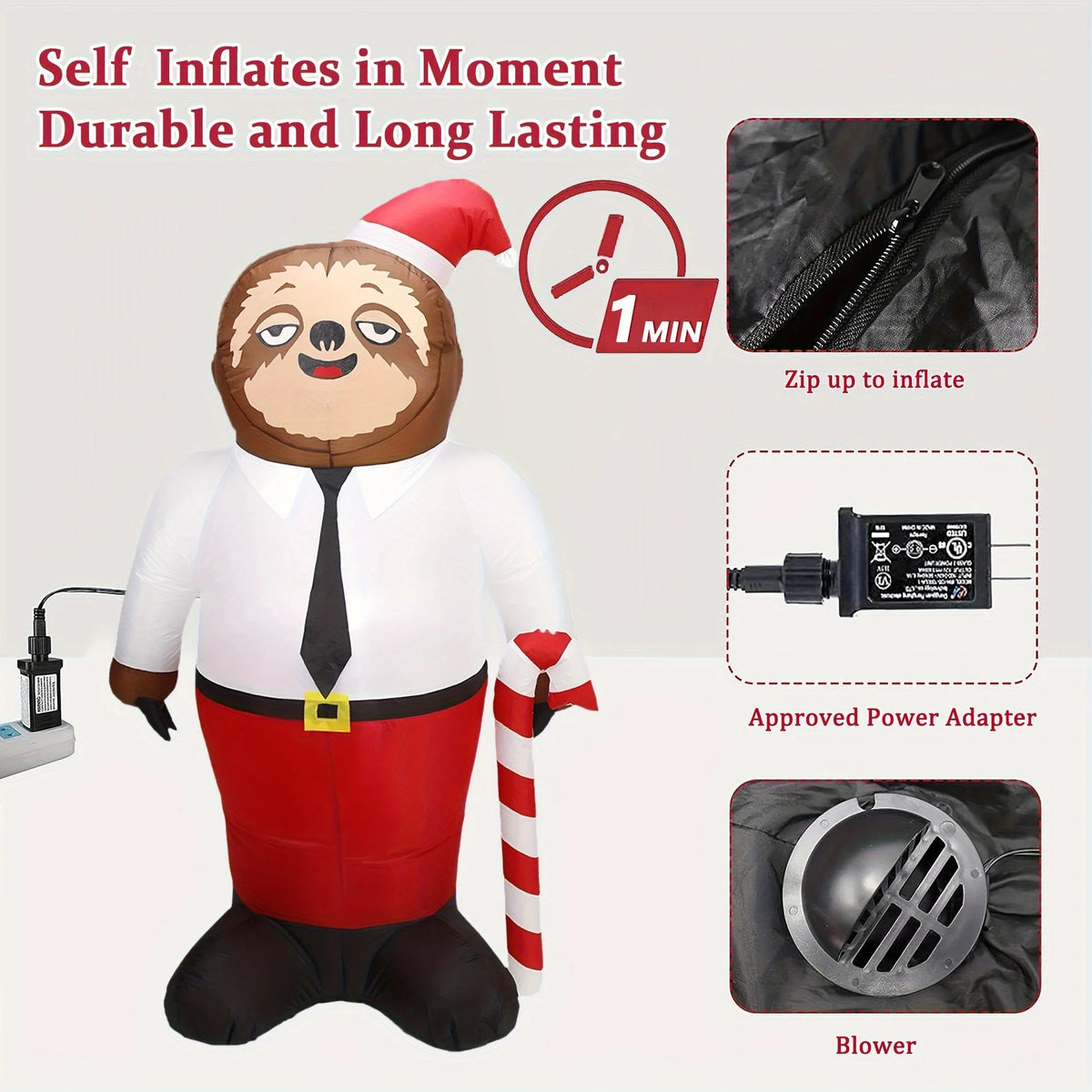 Christmas Inflatable Sloth Gentleman With Led Lights Yard Decoration