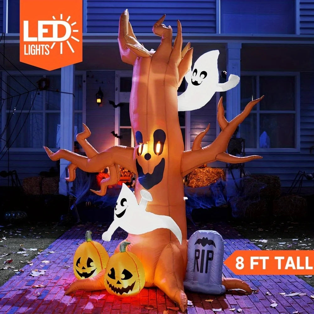 Halloween Inflatable Scary Tree With Ghosts Pumpkins And LED Lights