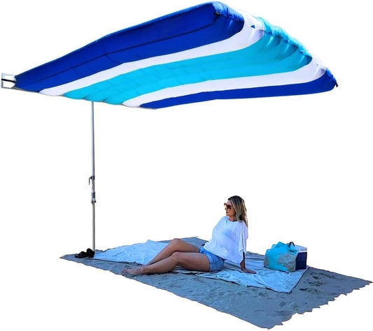 8x10ft Wind-Inflating Beach Shade Canopy, Silent Non-Flapping Auto Wind Directing Sun Shelter, Lightweight Portable Outdoor Beach Tent with Quick 2-Minute Assembly