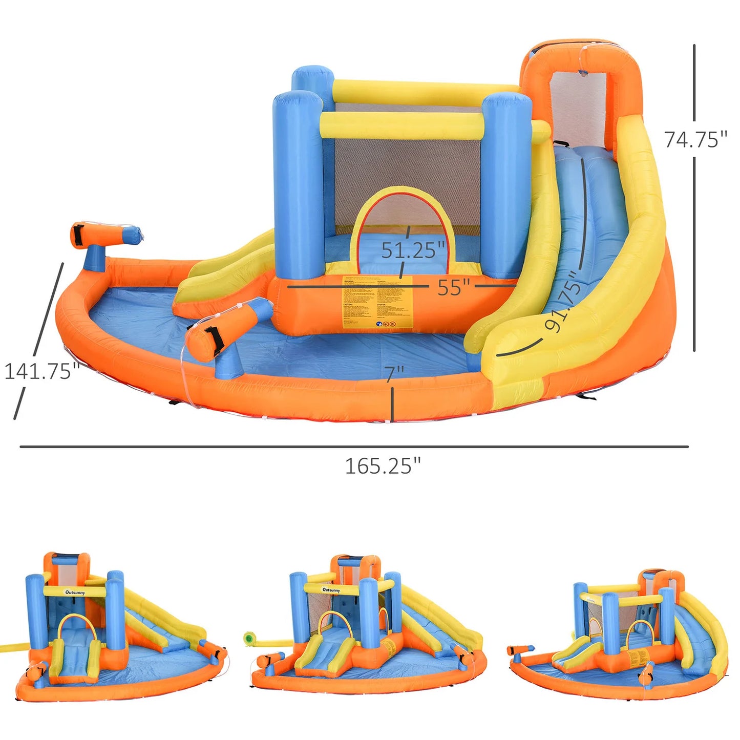 Inflatable Water Slide with Blower, All in 1 Bounce House Jumping Castle With Pool, Outdoor Backyard Playground For Summer Party