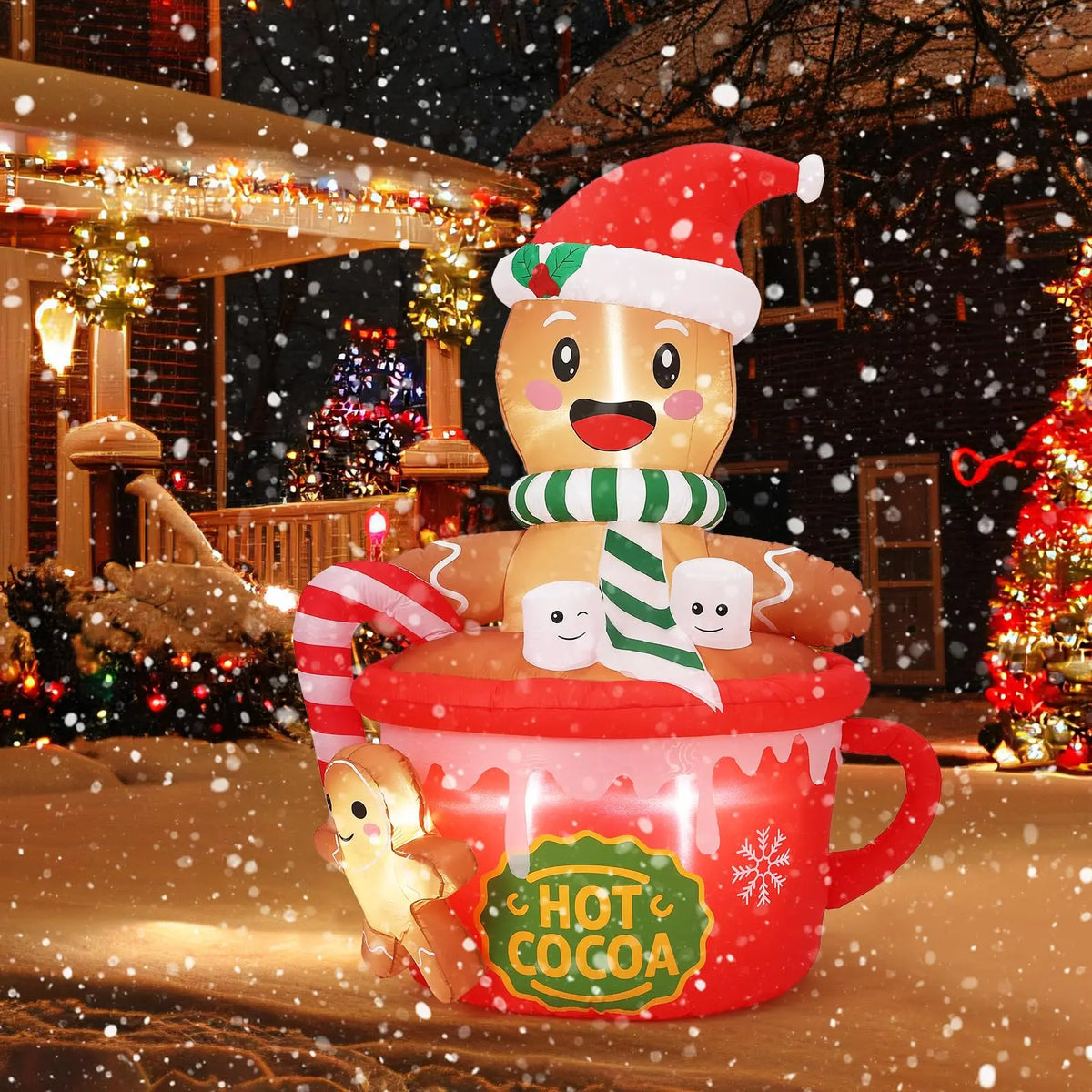 HiMISS Gingerbread Hot Cocoa Mug Christmas Inflatable LED Yard Decoration