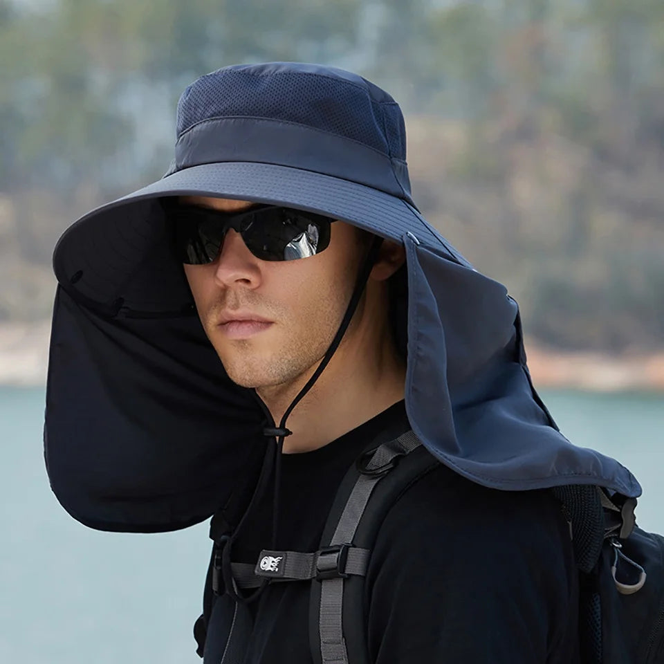 LOOGDEEL Summer Sunshade Fishing Cycling Cap Outdoor Sunscreen Face Covering Hat Oversized Brim Dual-purpose Fisherman Headwear