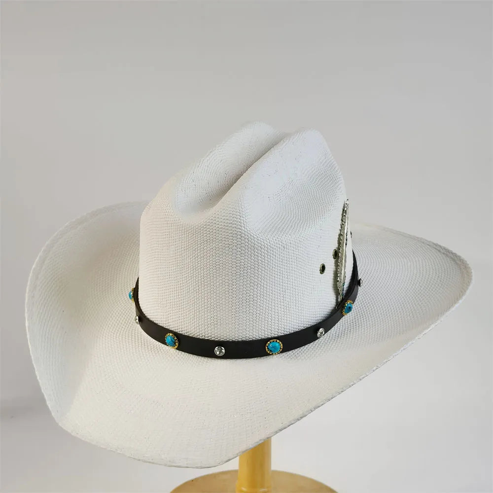 White Straw Cowboy Hat Summer Sun Protection Men Woman Summer Hat Casual Outdoor Sunshade Beach Straw Hat Fashion Cowboy chapéu