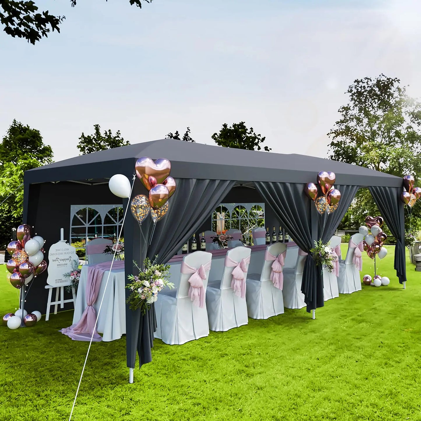10x20 FT Pop Up Canopy Tent with 6 Removable Sidewalls, Reinforced Waterproof Outdoor Gazebo, 3 Height Adjustable Party Tent for Wedding, Market, Backyard Events, Includes Carry Bag