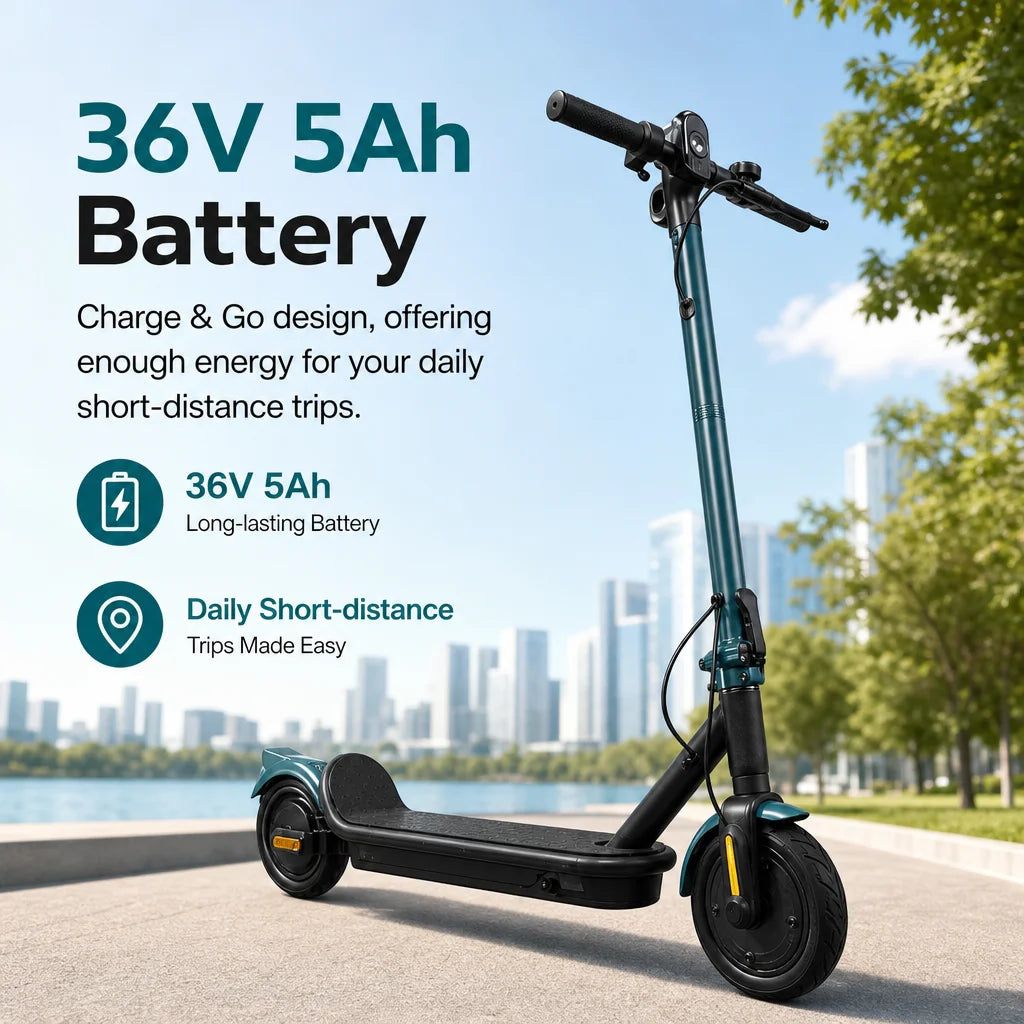 350W Adult Electric Scooter 25km/h, 36V 5Ah Battery, 8.5" Tires, Lightweight Foldable Commuter E-Scooter with Smart LED Display, Anti-Slip Deck & Full Fenders, Portable for Urban Travel