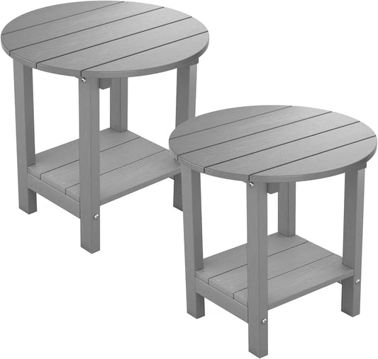 Round Outdoor Side Table Adirondack Table Two Pack Chairside End Tables With Storage Shelf Two Tier Plastic Patio Side Table Weather Resistant For Balcony Backyard Lawn Grey