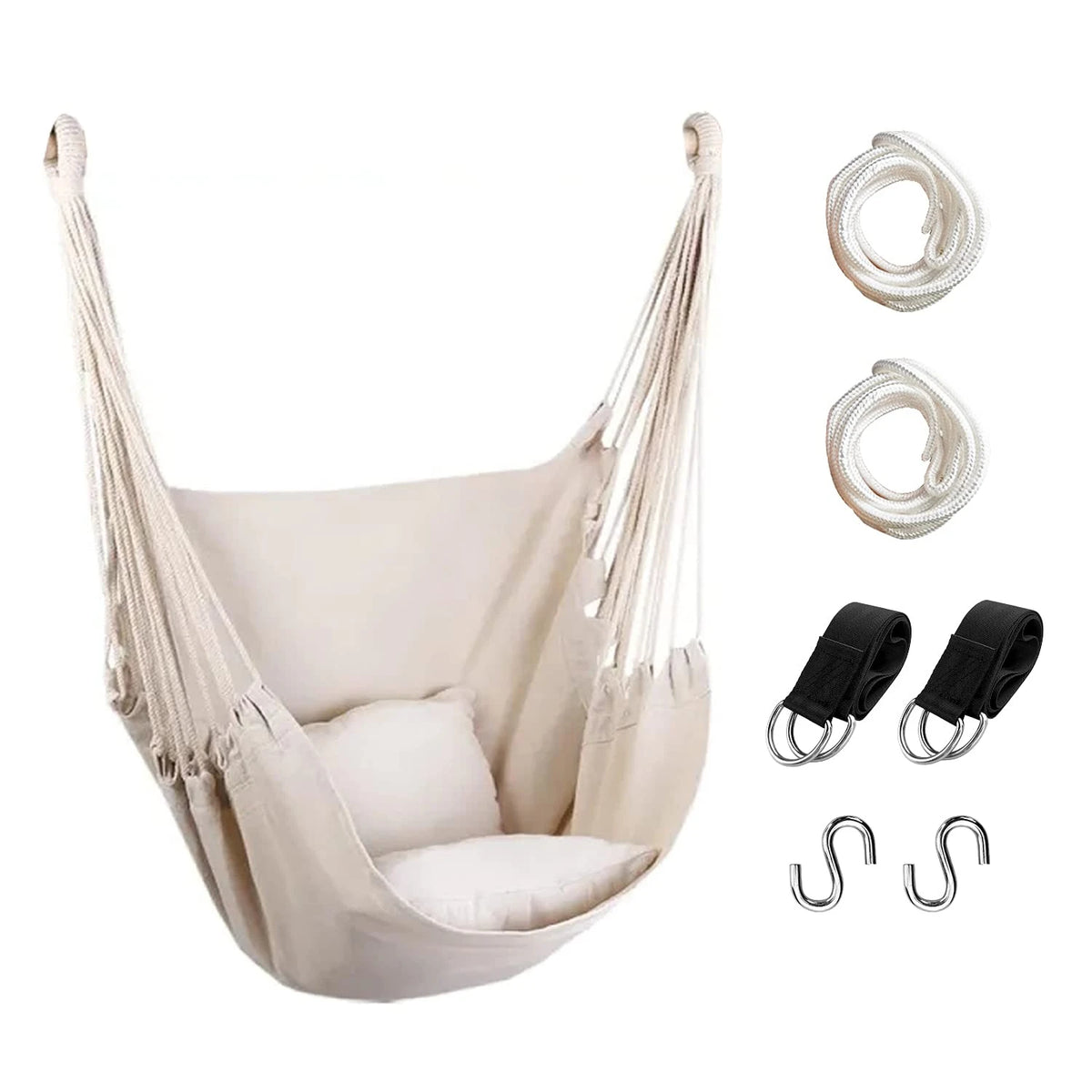 Premium Outdoor Hanging Hammock Chair With Cushions And Rope