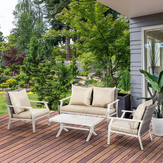 Outdoor PE Rattan Wicker Conversation Set With Coffee Table