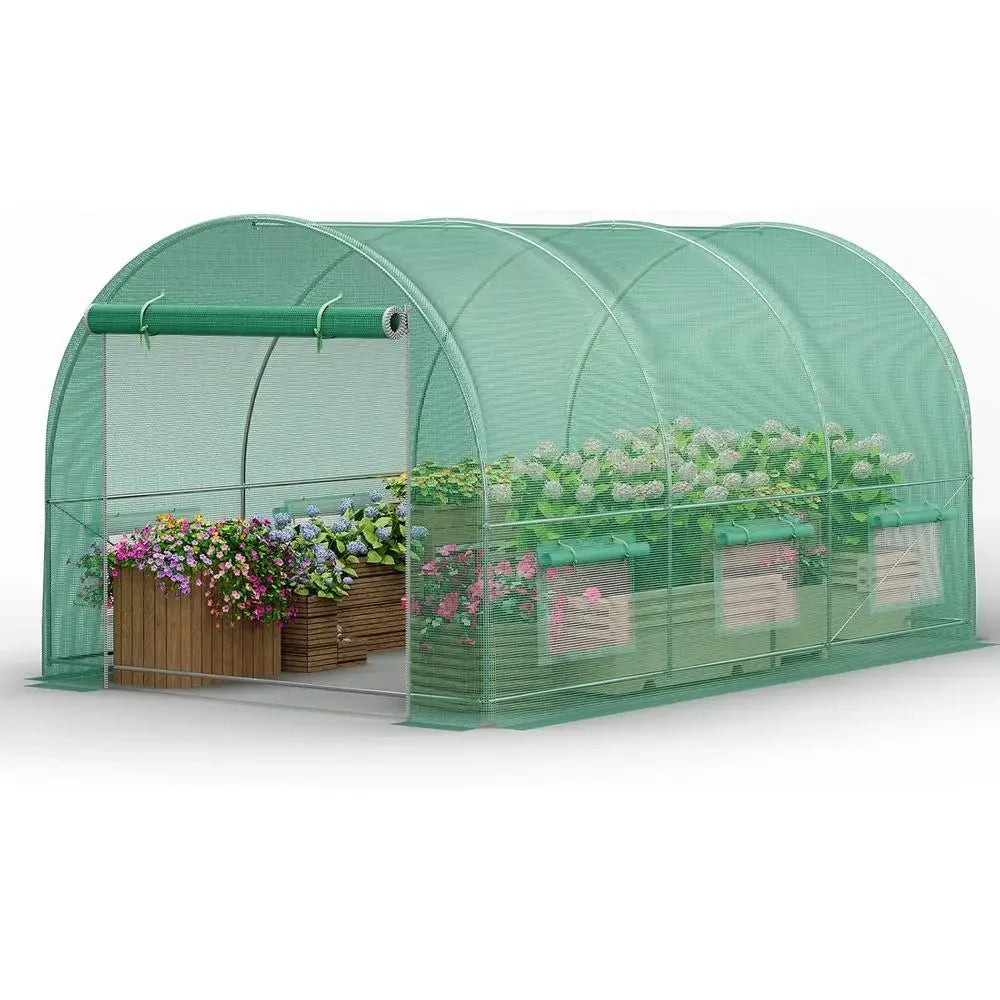 13x8x7ft Walk-in Greenhouse with 6 Ventilated Mesh Windows, Outdoor Plant Hoop House