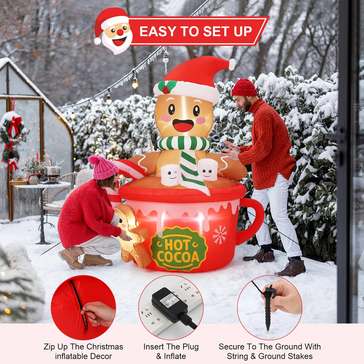 HiMISS Gingerbread Hot Cocoa Mug Christmas Inflatable LED Yard Decoration