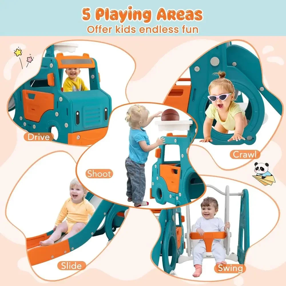 Toddler Swing and Slide Set with Basketball and Climber