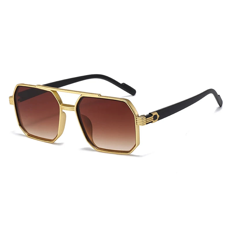 2pcs Trendy Metal Polygonal Pilot Sunglasses Luxury Double Beam Unisex UV400 Shades Perfect for Party Daily Wear Outdoor Driving Fashion Stylish Eyewear Ideal Holiday Gift for Men and Women