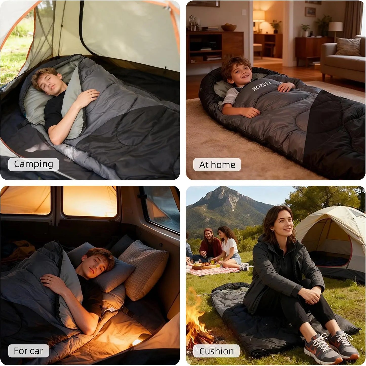 Lightweight Sleeping Bag 3lb, Packs 8"x14", 50-68°F, Machine Washable, Pairs to Double