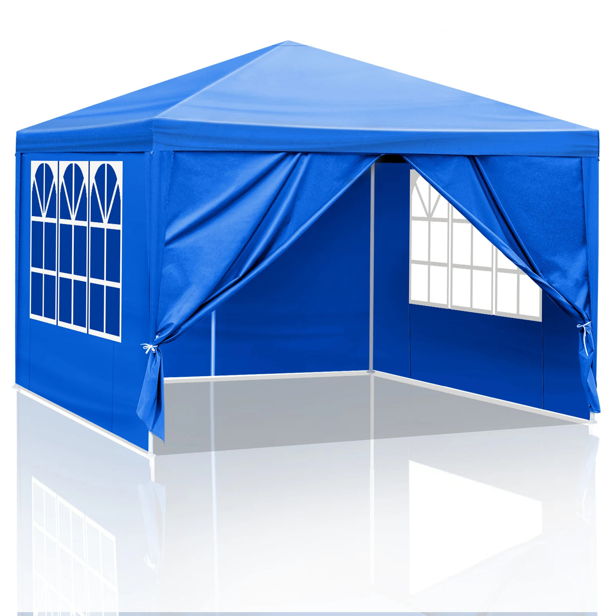 10'x10' Blue Waterproof Canopy Tent Outdoor Gazebo with 4 Removable Window Sidewalls Heavy Duty PE Patio Party Tent for Wedding BBQ Catering