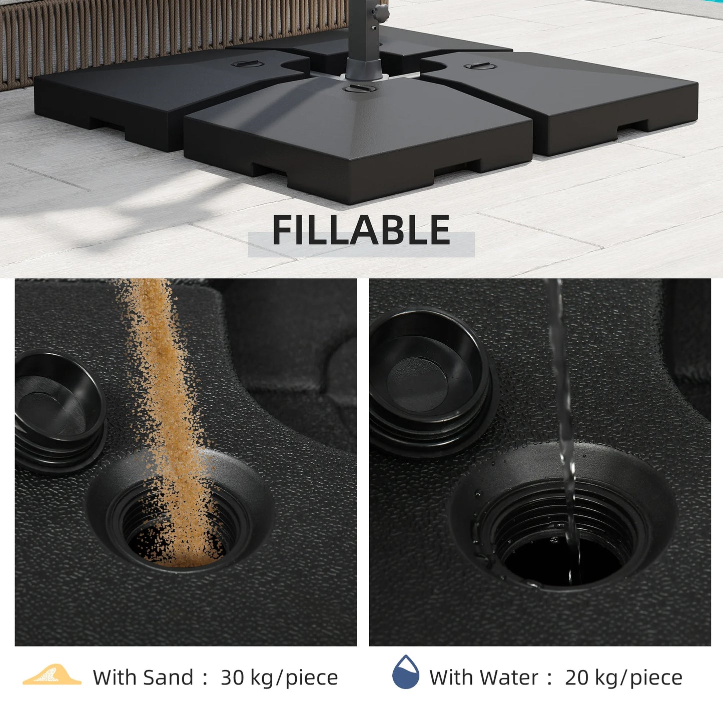 4 Pieces Cantilever Patio Umbrella Base, Outdoor Offset Umbrella Weights, 176 Lbs Capacity Water or 264 Lbs Capacity Sand Plates Set, Black