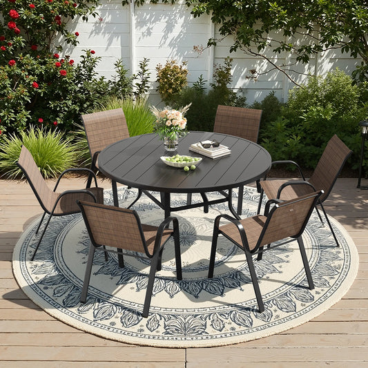 Farini 7 Piece Outdoor Dining Set For Six With Round Table And Chairs