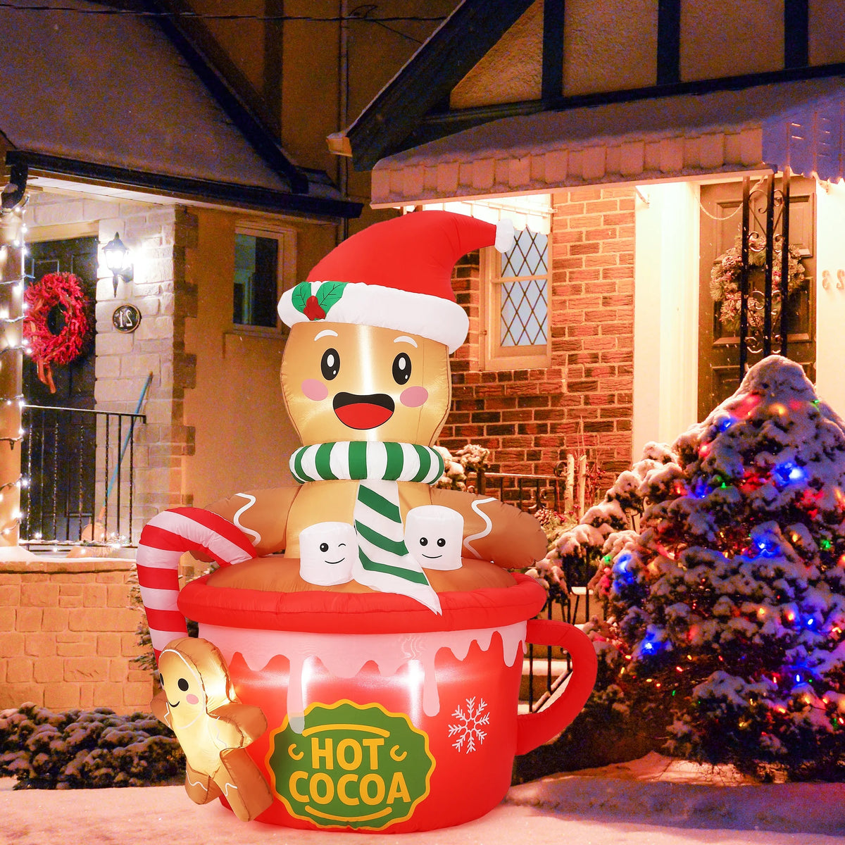 HiMISS Gingerbread Hot Cocoa Mug Christmas Inflatable LED Yard Decoration