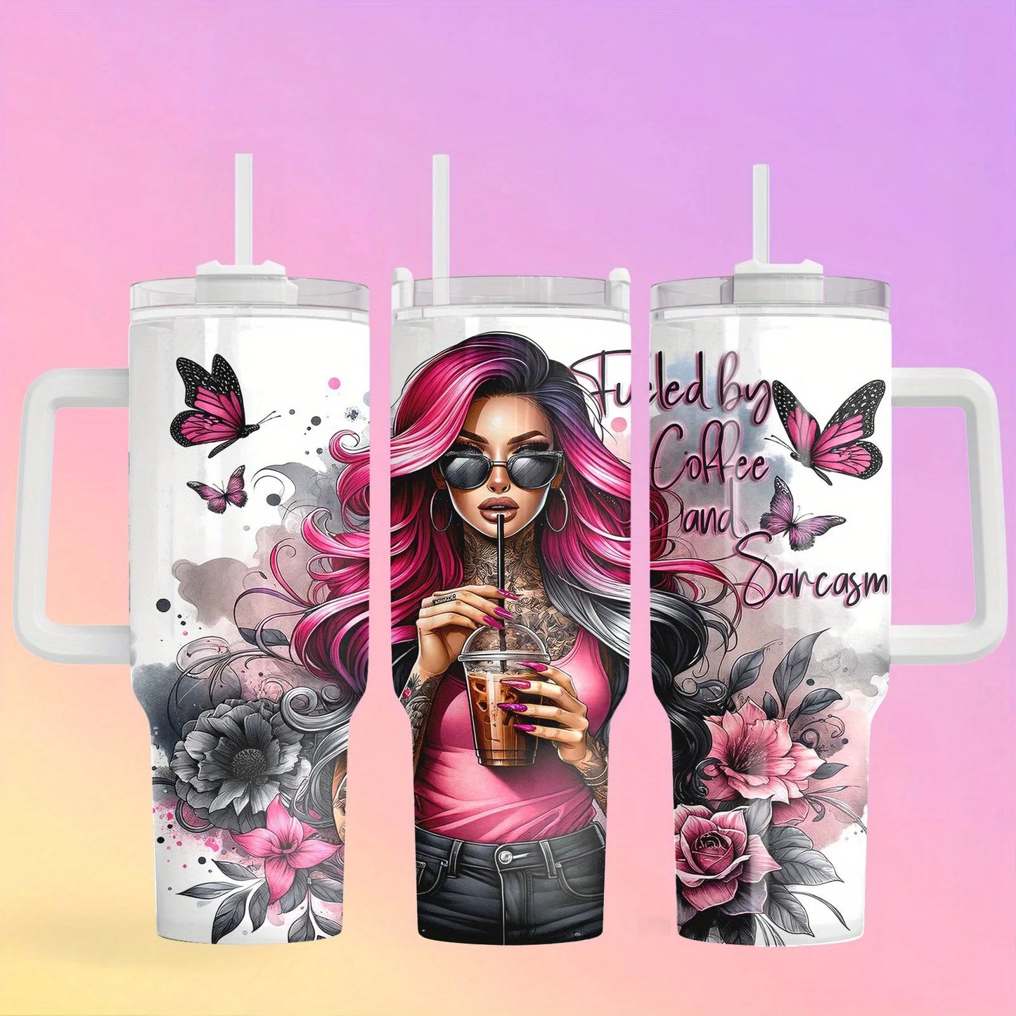 1pc 40oz Stainless Steel Tumbler with Straw and Handle, Creative Fashion Insulated Cup, Perfect Gift for Mom, Lover, Couple, Sister, Friends, Vacuum Cup for Home, Travel, Outdoor, Suitable for Summer and Winter, 304 Stainless