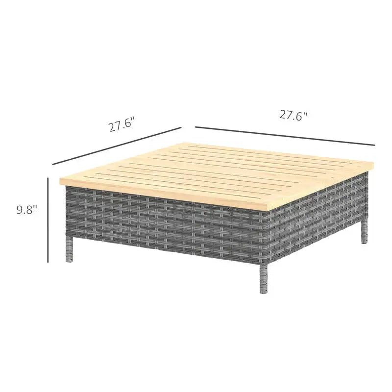 Outdoor PE Rattan Side Table With Fir Wood Top Weatherproof