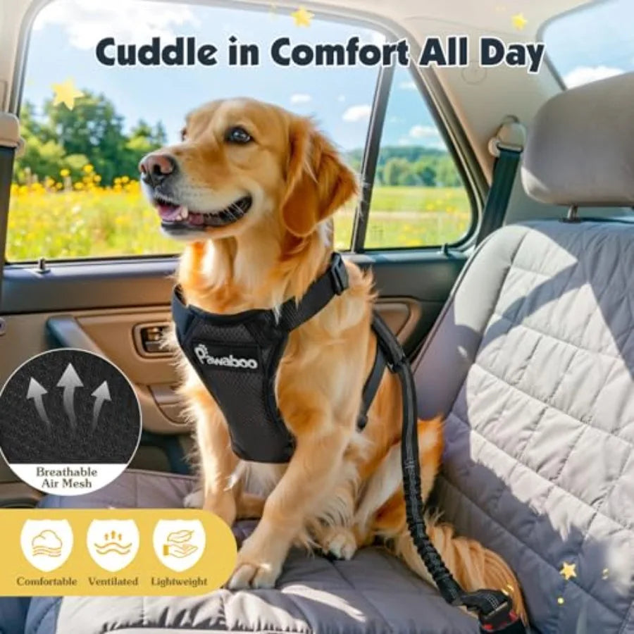 Adjustable Dog Car Harness With Breathable Nylon Seatbelt For Pets
