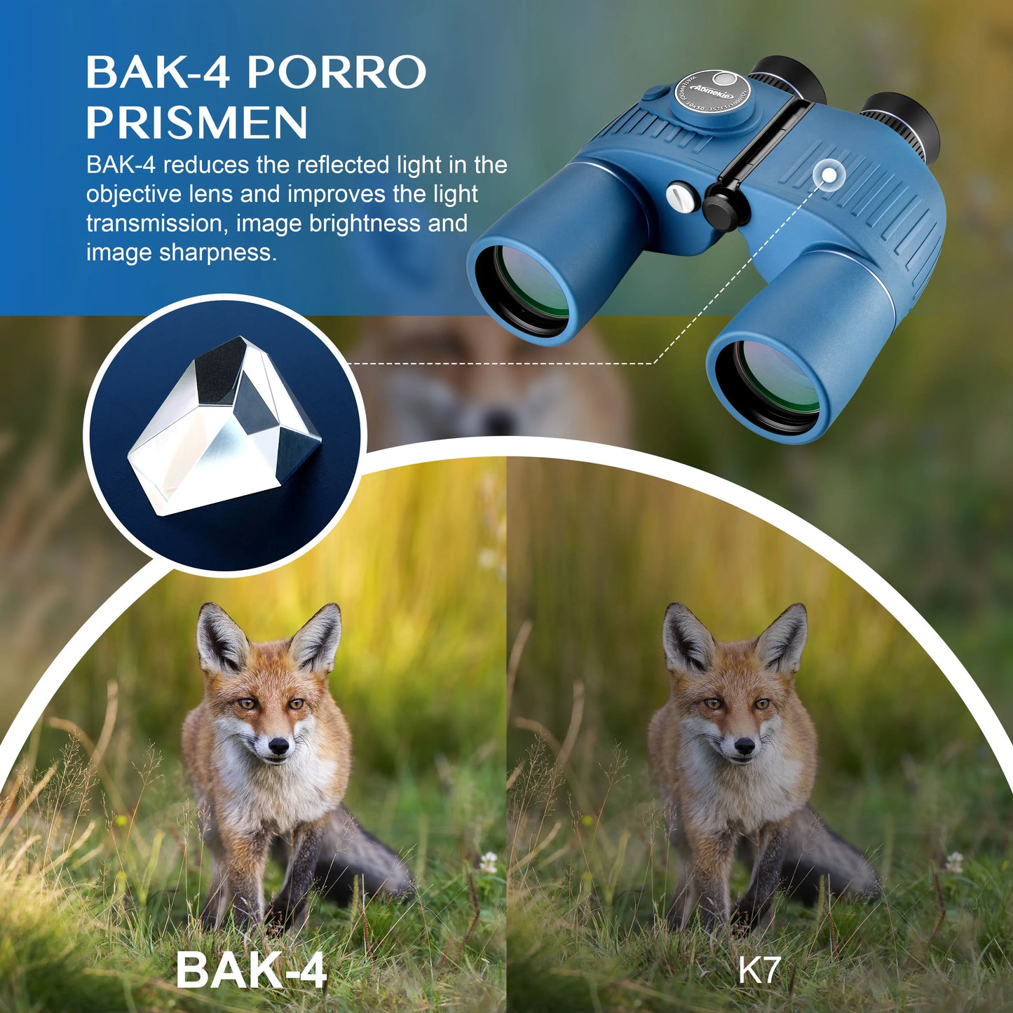 10X50 Marine Waterproof Binoculars for Adults with Illuminated Rangefinder Compass BAK4 IPX7 for Boating Hunting Fishing