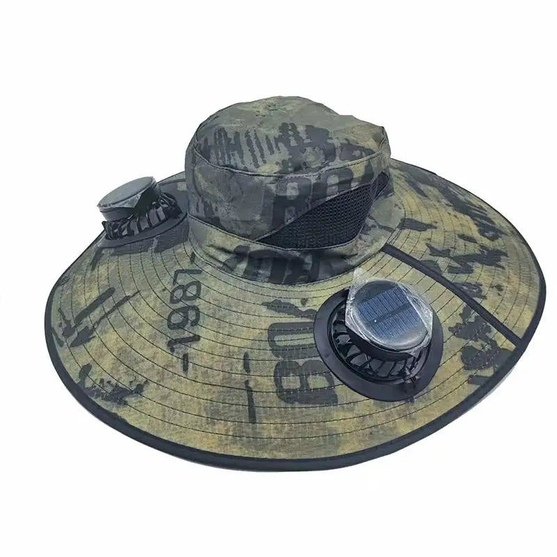 Large Size Quick Dry Bucket Hat With Solar Powered Fan USB Charging Sun Hat For Men Outdoor Hiking Camping Fishing Cooling Wear