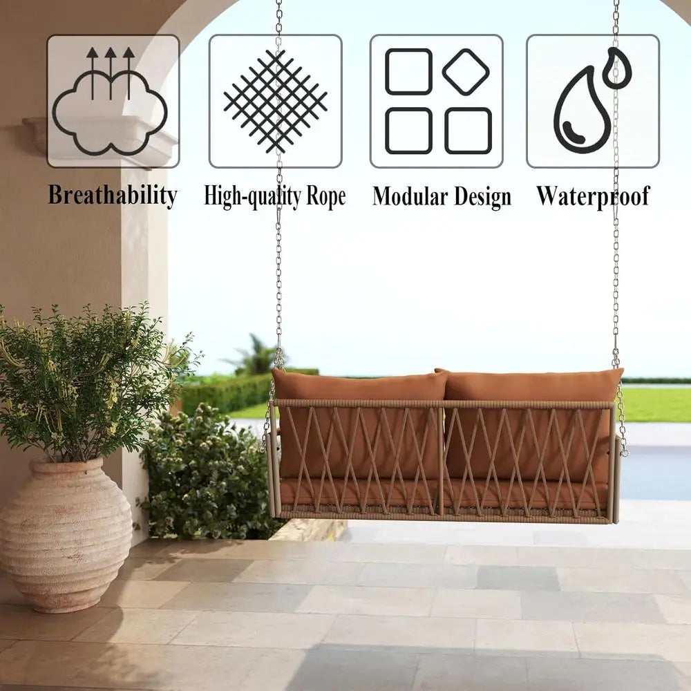 Indoor/Outdoor Hammock Swing Chair with Cushions, Perfect for Patio or Balcony, Brown