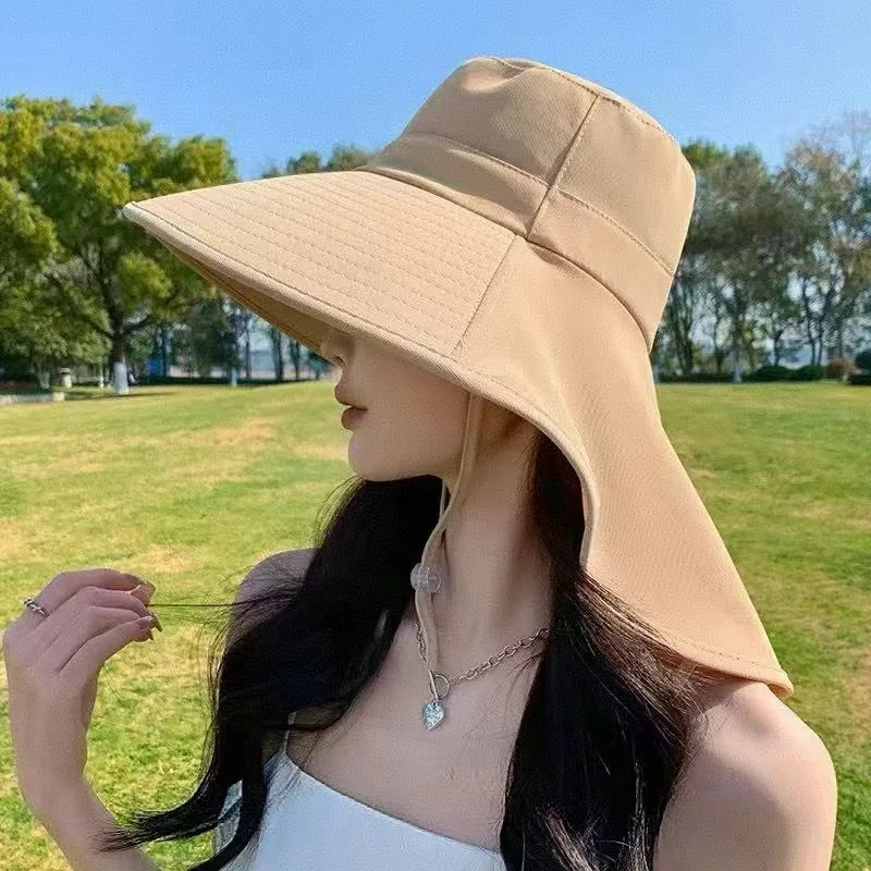 Big Brimmed Sun Protection Hat for Women 2026 New Model, UV Resistant, Waterproof, Face Covering, Shawl Sun Hat for Cycling