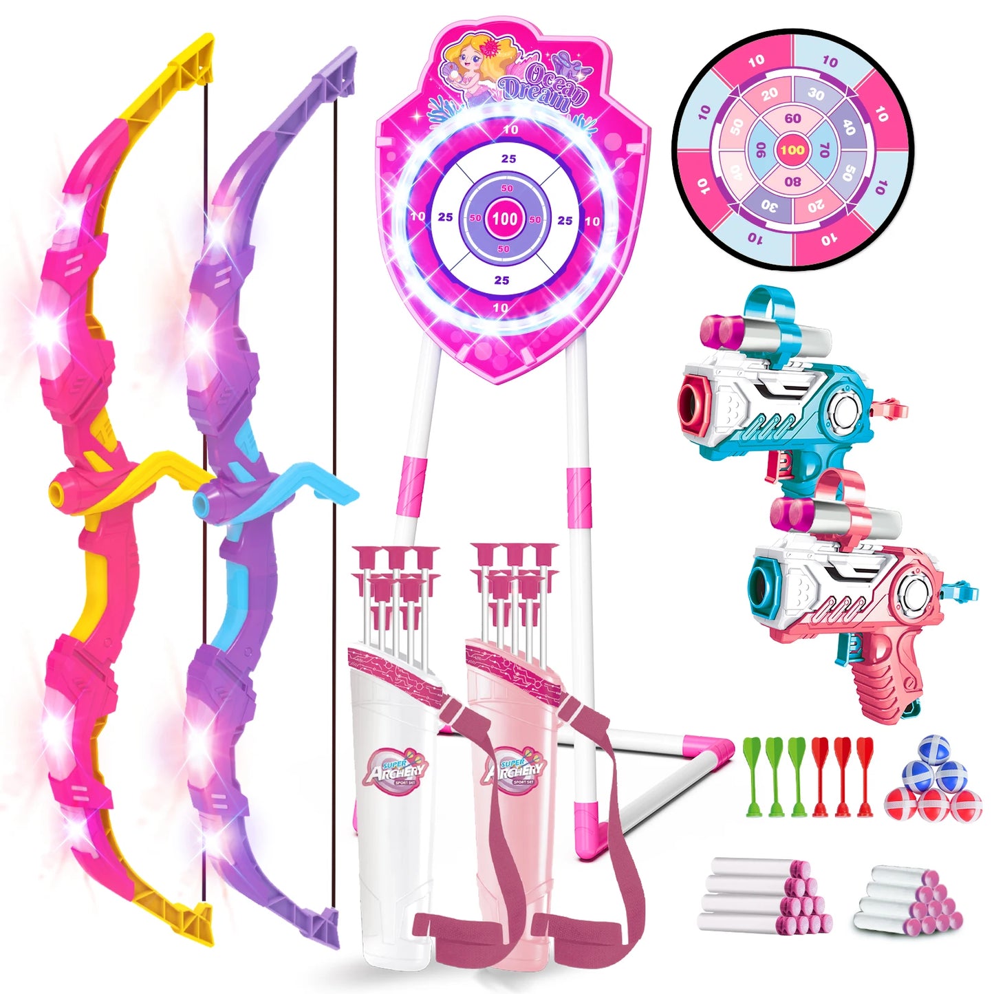 VATOS Night Light Bow Arrow Archery Toy For Girls Indoor