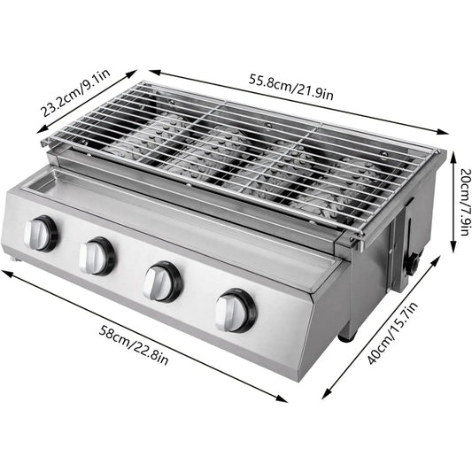 Portable 4 Burner Stainless Steel Smokeless Gas Grill For Camping