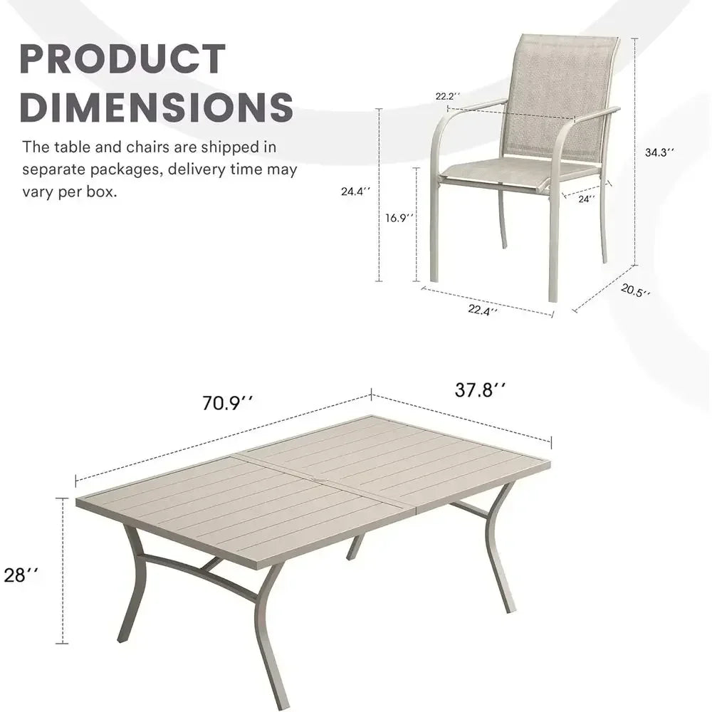 Outdoor Dining Set with Rectangular Wood Table Stackable Textilene Chairs