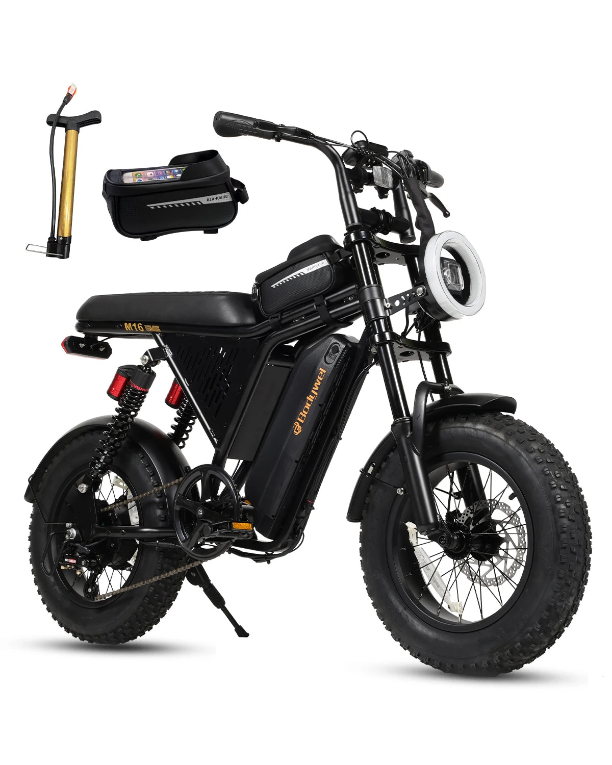 1500W peak Motor Bodywel M16 PRO Fat Tire Electric Bike, 48V 15.6Ah Removable Battery, 40 Mile Range,16"x4.0 Off-Road E-Bike, UL2849–Ships from US