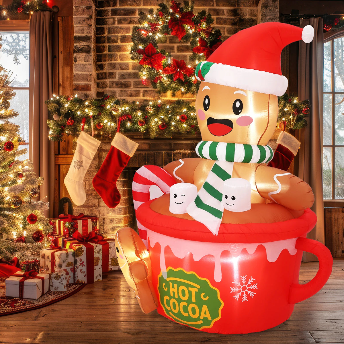HiMISS Gingerbread Hot Cocoa Mug Christmas Inflatable LED Yard Decoration