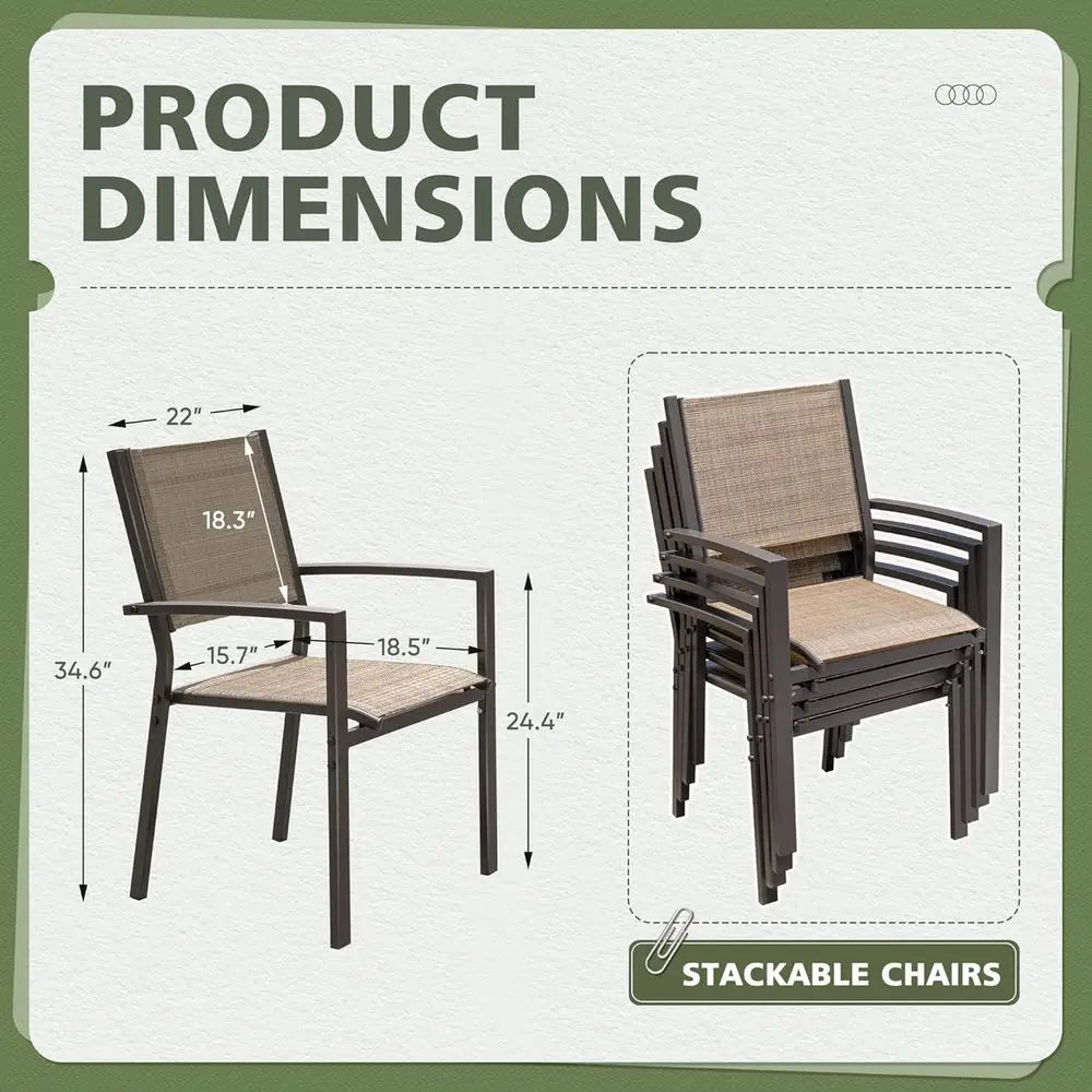 6-Piece Stackable Outdoor Dining Chair Set, Beige, Suitable for Patio, Deck, Poolside
