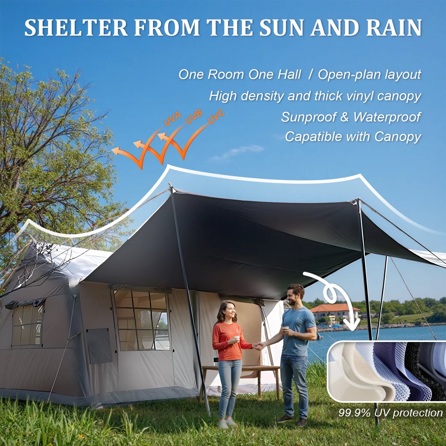 SENLEETO Inflatable Camping Tent Canopy And Stove Jack Mesh Windows