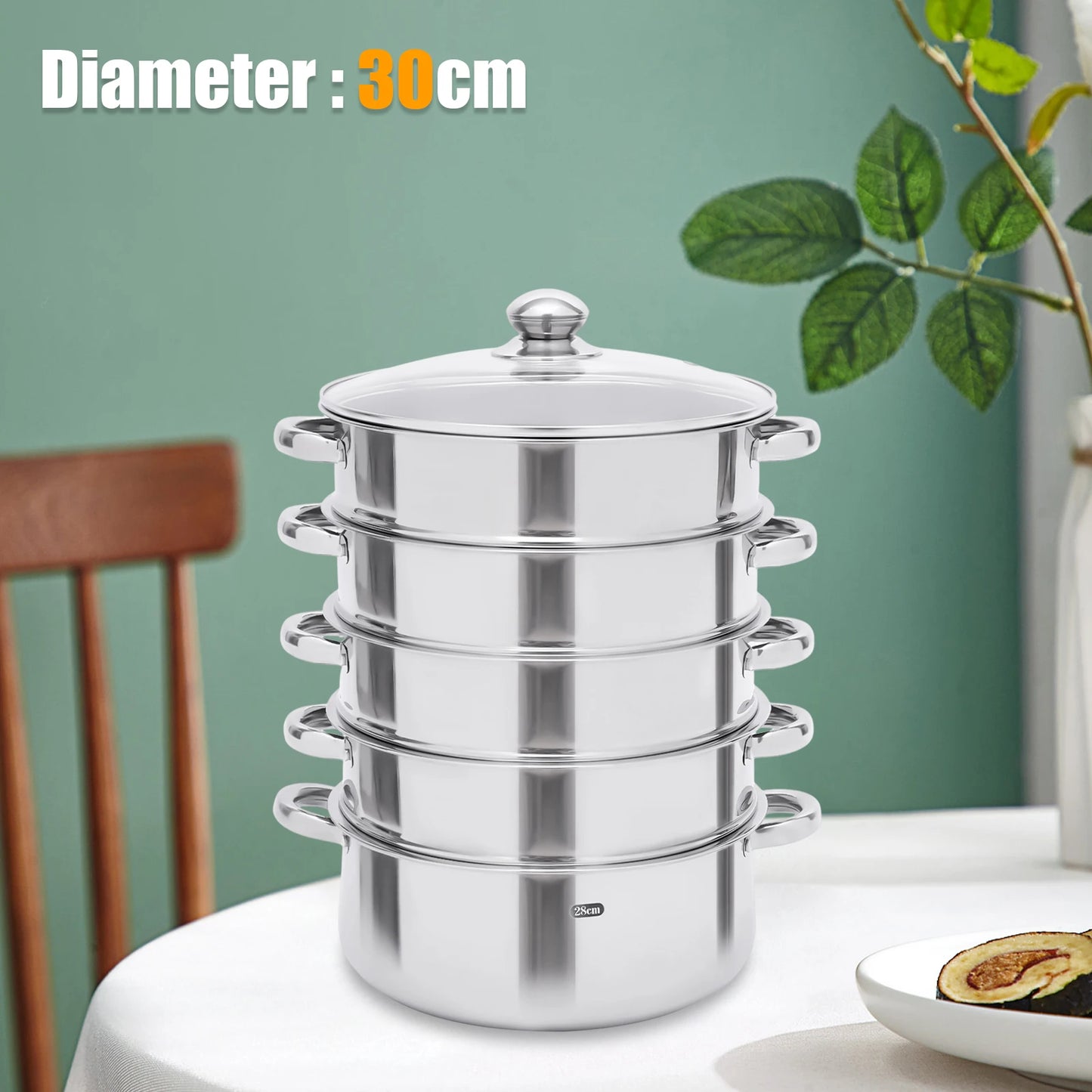 5-Tier Stainless Steel Steamer Pot With Grids For Cooking