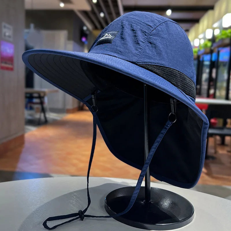 Unisex Summer Wide Brim Waterproof Quick-drying Panama Caps Outdoor Visor Bucket Hats Mesh Breathable Sun Hat with Neck Flap