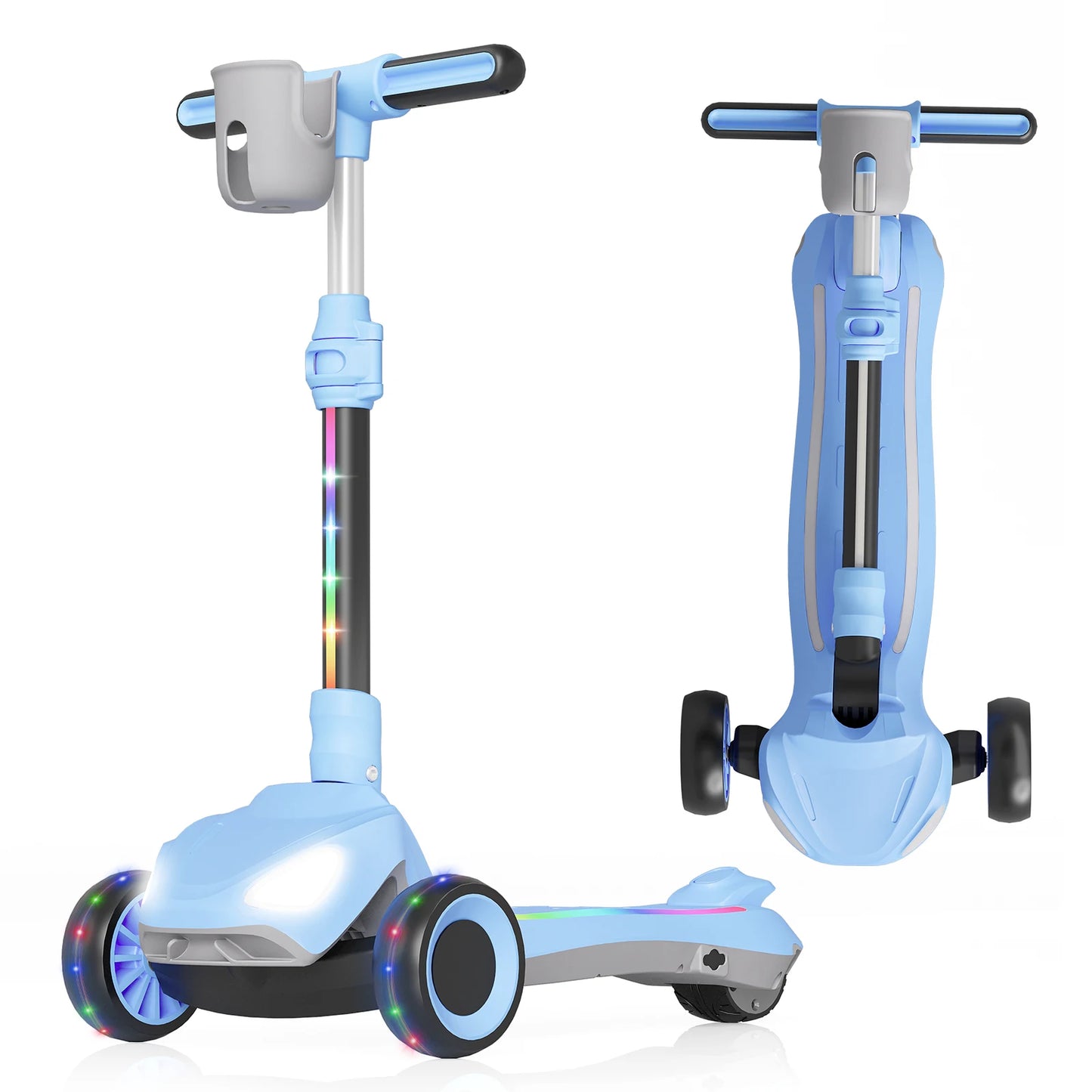 D3 Electric Scooter for Kids with 3 Wheels, 3 Adjustable Heights, Thumb Throttle, LCD Screen, Foldable, Light-Up Stem Deck & Wheels, Ideal Gift for Kids