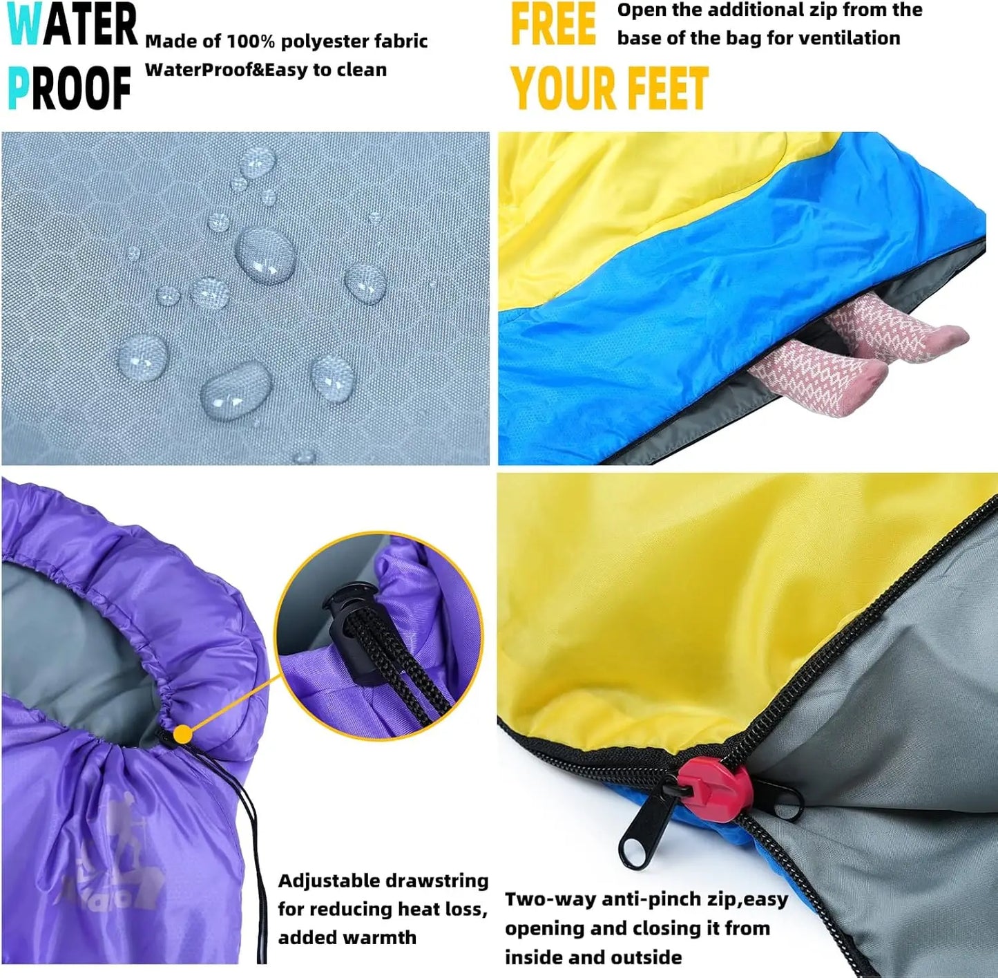 3 Season Light Waterproof Camping Sleeping Bag Fit Adults And Kids Warm Cold Outdoor Conditions Ideal For Hiking Camping Travel Backpacking