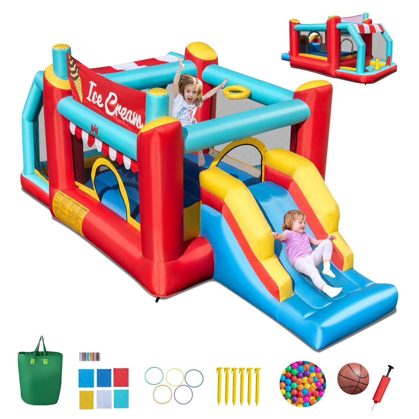 Inflatable Bounce House 5-in-1 Ice Cream Jumping Castle Blower Not Included