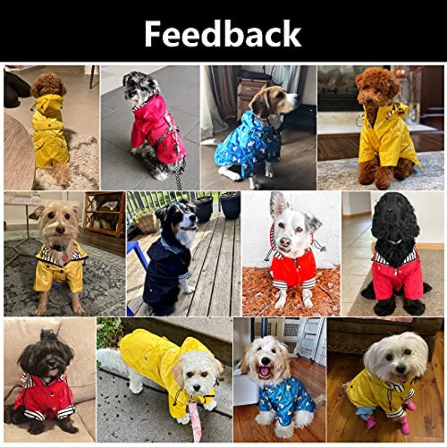 Dog Zip Up Raincoat with Reflective Buttons, Rain/Water Resistant, Adjustable Drawstring, Removable Hood, Raincoats with Legs 8