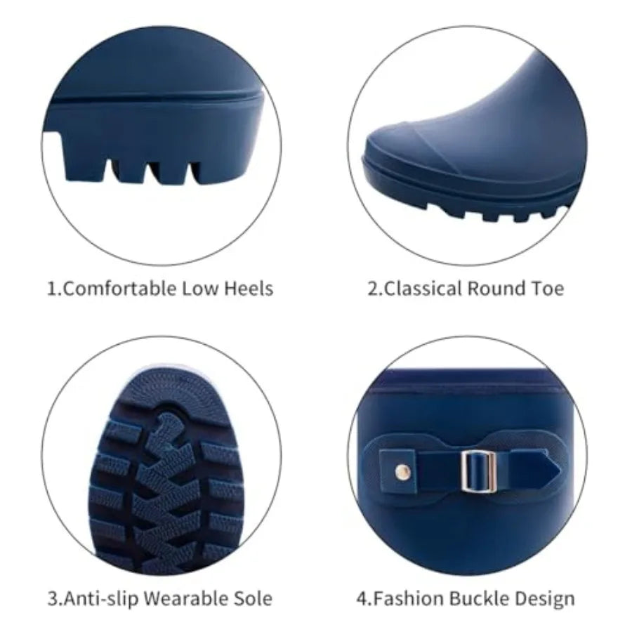 Women Waterproof Mid Calf Rain Boots With Anti Slip Sole