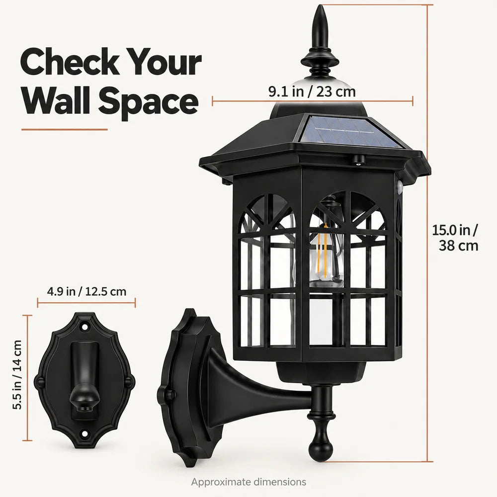 2 Pack Outdoor Solar Wall Lanterns Decorative LED Sconces Patio