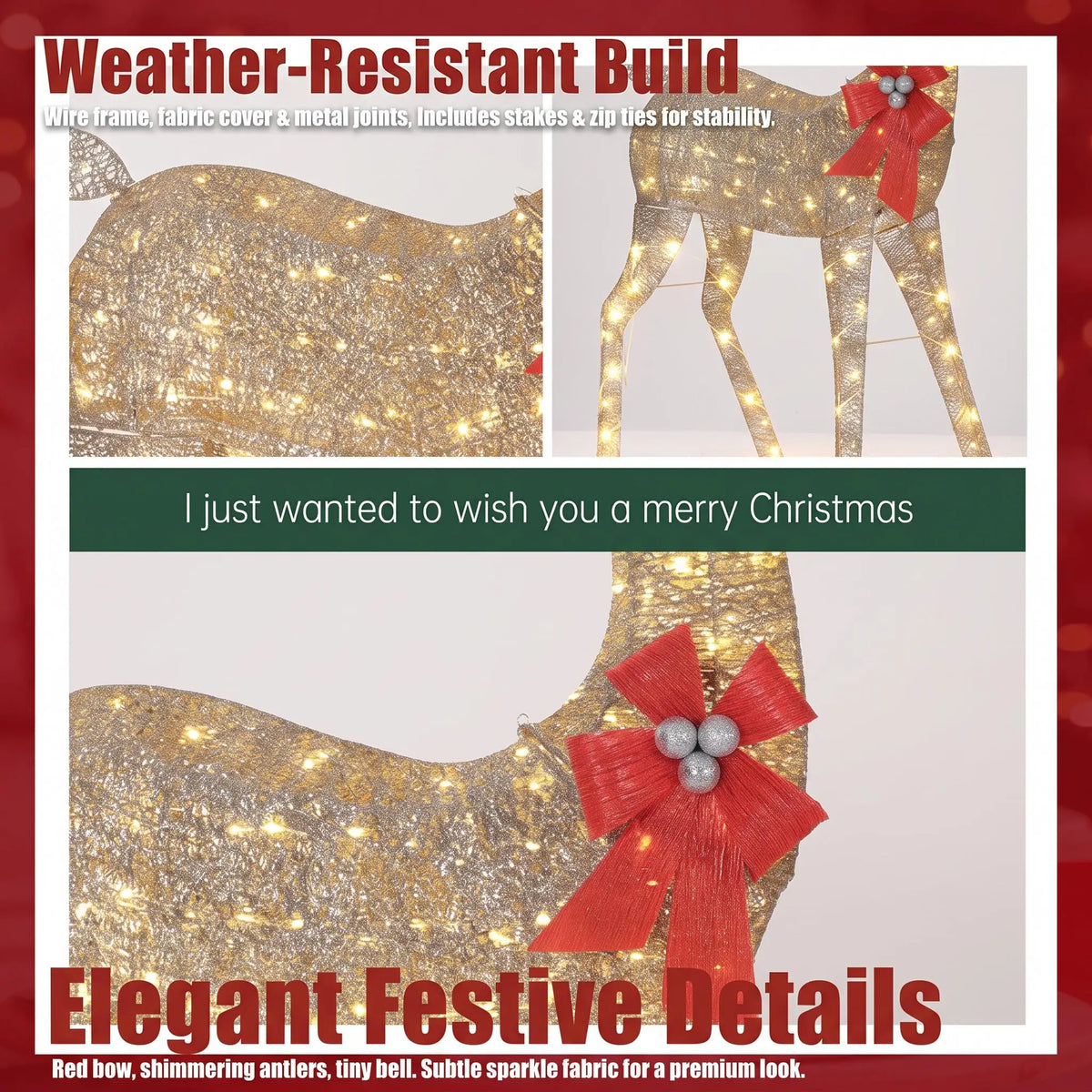Lighted Christmas Reindeer Outdoor Garden Decor With Led Holiday Lighting