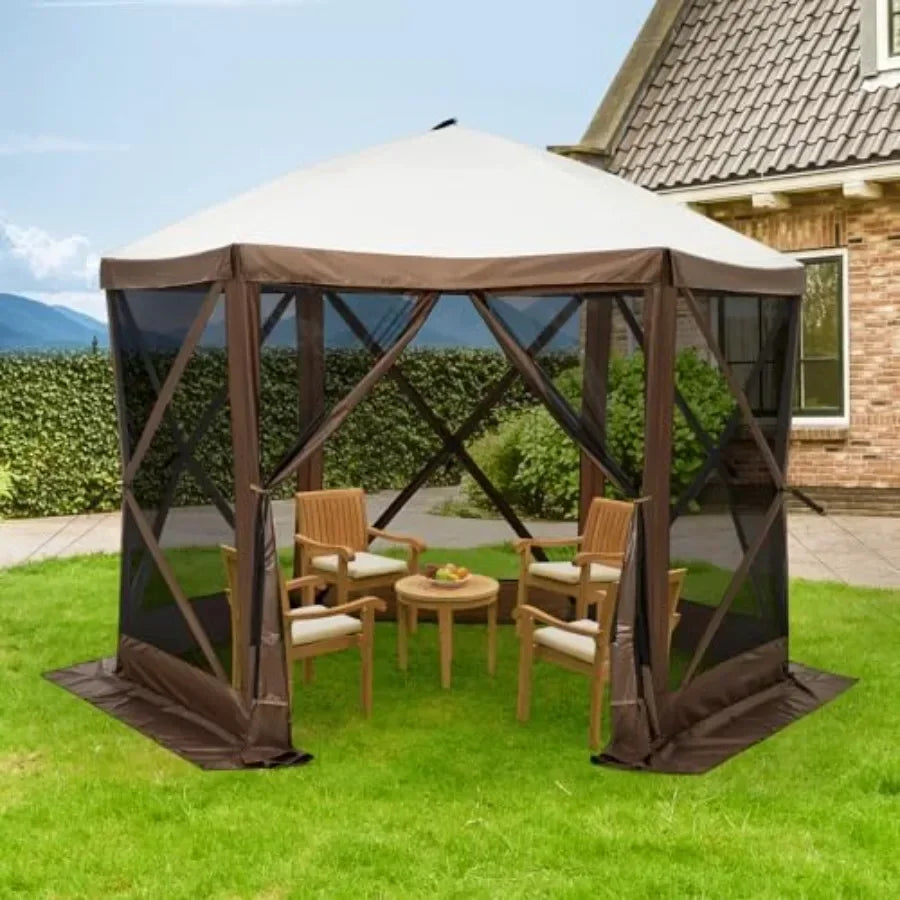 6-Sided Pop Up Gazebo Tent Waterproof UV Protection Sn  Portable  Shelter with Carry Bag Stakes for Outdoor Camping Backyard Pa