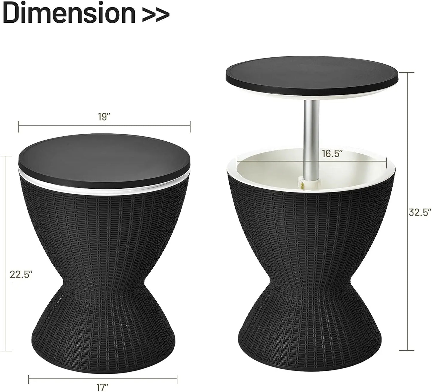 Outdoor Cooler Bar Table Multi Functional Adjustable Height Ice Bucket Side Table With Drain Plug 8 Gallon Patio Beverage Container Mimic Rattan Furniture For Pool Parties Backyard Picnic