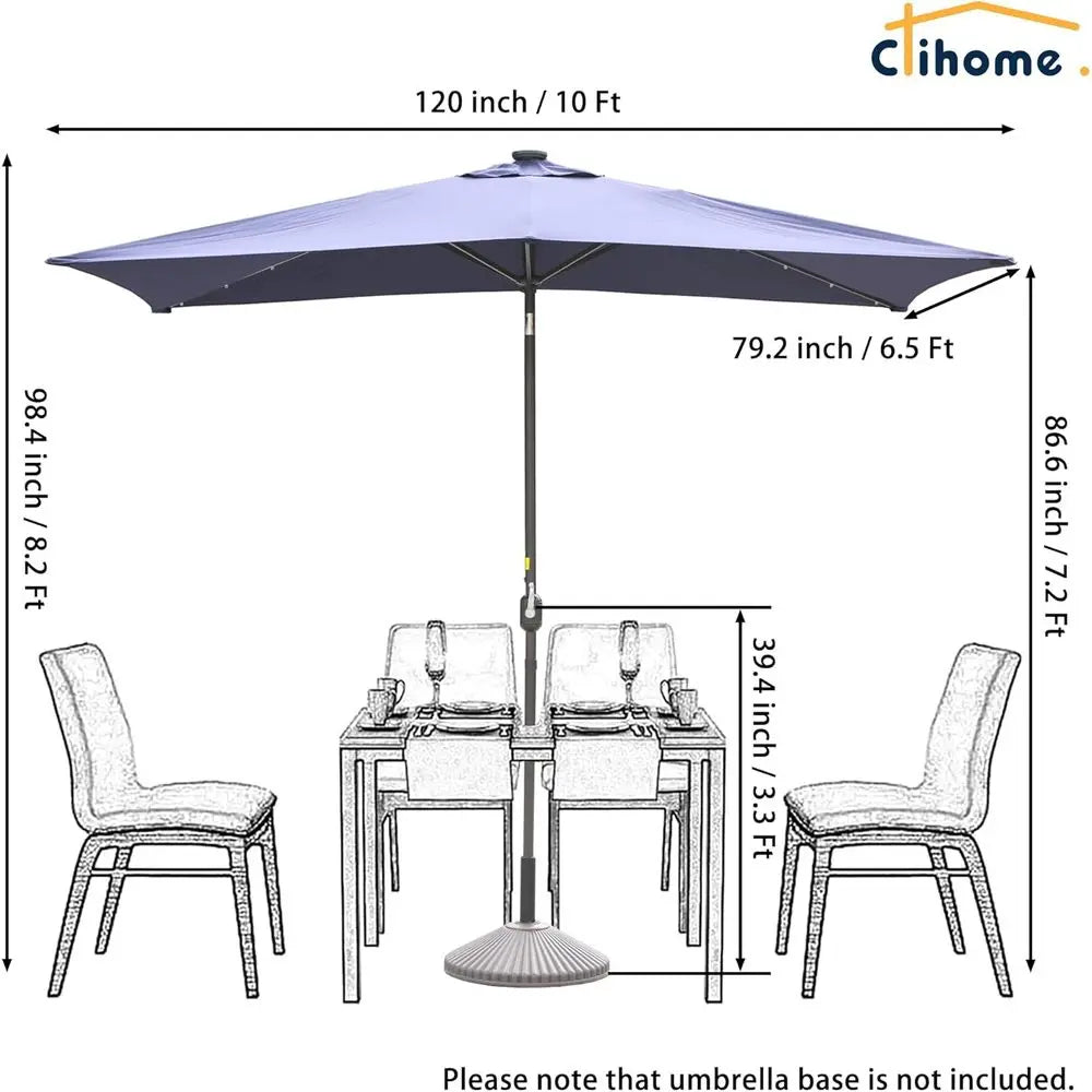 10'x6'5 LED Lighted Outdoor Patio Umbrella with Push Button Tilt and Crank, Ideal for Market, Backyard, Garden, Deck, and Pool