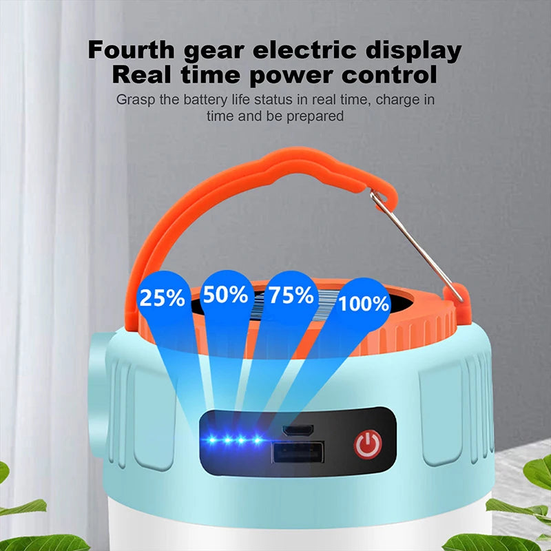 New Solar Camping Light Power Bank LED Tent Flashlight Handheld Waterproof Outdoor 6 Gear Switching USB Rechargeable with Remote