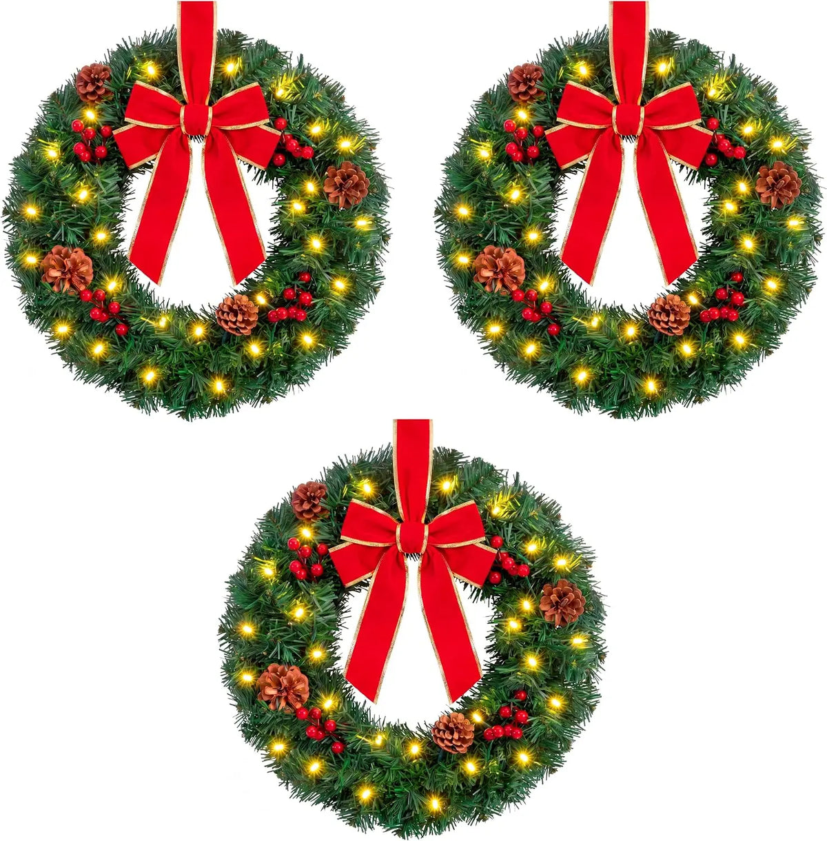 Joyfy Artificial Christmas Wreaths Featuring Bow And Warm Illumination